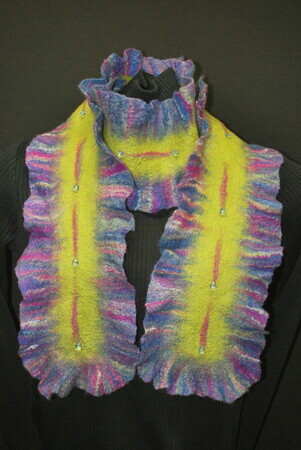 "Bright Lights " - Hand felted, beaded wool scarf