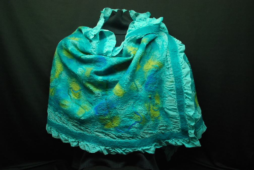 "Under the Sea" - large wool and silk wrap